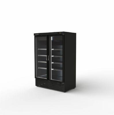 Armoire d'exposition supermarch noire positive -2/+8 C intrieur noir avec 2 portes vitres - 1370x850x2055 mm