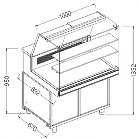 Comptoir vitrine rfrigr EN & GN, vitre haute, statique, sans rserve 1000x890x1352 mm