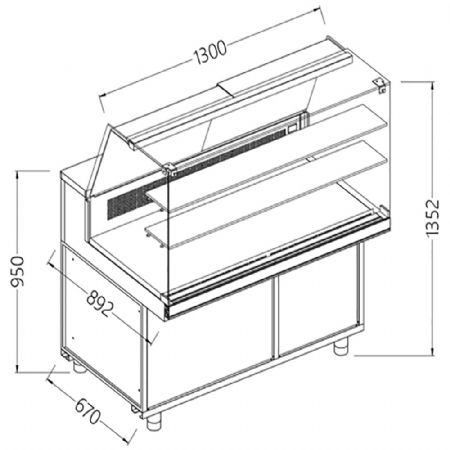 Comptoir vitrine rfrigr EN & GN, vitre haute, statique, sans rserve 1300x890x1352 mm