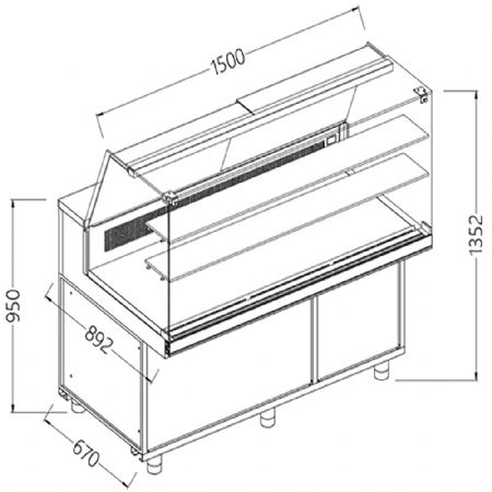 Comptoir vitrine rfrigr EN & GN, vitre haute, statique, sans rserve 1500x890x1352 mm