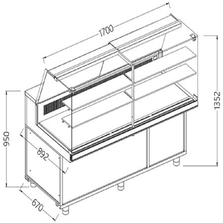 Comptoir vitrine rfrigr EN & GN, vitre haute, statique, sans rserve 1700x890x1352 mm