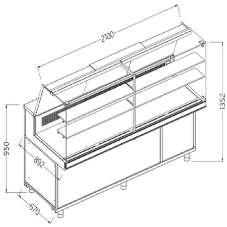 Comptoir vitrine rfrigr EN & GN, vitre haute, statique, sans rserve 2100x890x1352 mm