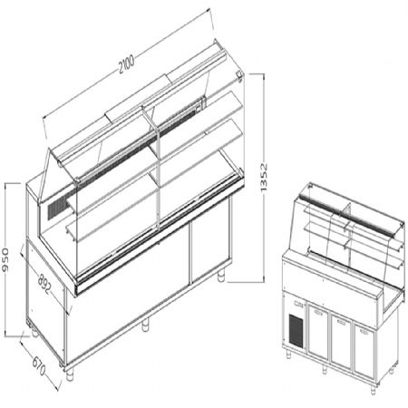 Vitrines rfrigres statiques pour les snacks_vitres hautes, groupe  distance 2100x892x1382 mm