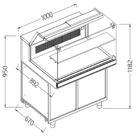 Comptoir vitrine rfrigr EN & GN, vitre basse, statique, sans rserve 1000x890x1182 mm