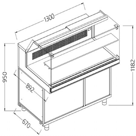 Comptoir vitrine rfrigr EN & GN, vitre basse, statique, sans rserve 1300x890x1182 mm