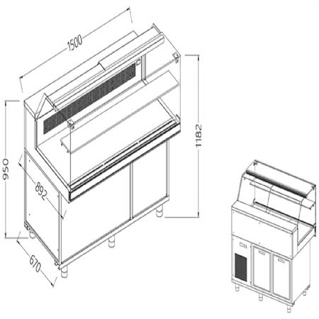 Vitrines rfrigres statiques pour les snacks_vitres basses, groupe  distance 1500x892x1182 mm