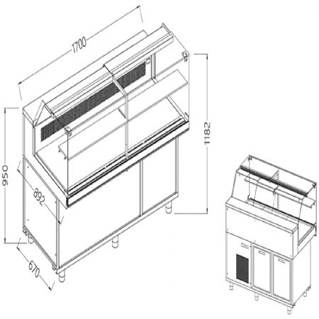 Vitrines rfrigres statiques pour les snacks_vitres basses, groupe  distance 1700x892x1182 mm