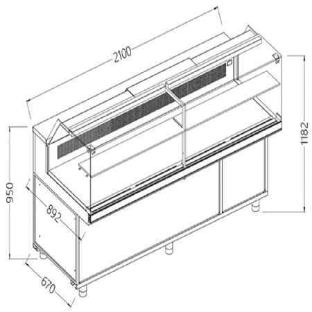 Vitrines rfrigres statiques pour les snacks avec rserve _vitres basses, avec groupe 2100x892x1182 mm