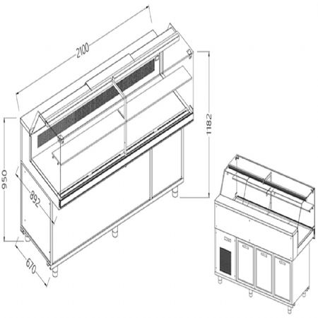 Vitrines rfrigres statiques pour les snacks_vitres basses, groupe  distance 2100x892x1182 mm