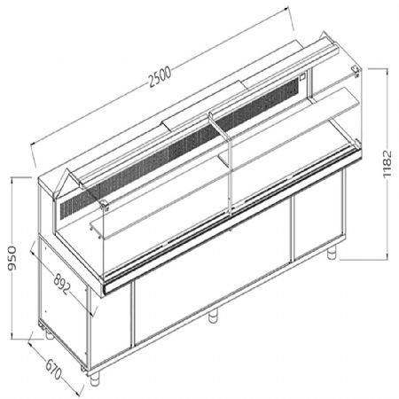 Comptoir vitrine rfrigr EN & GN, vitre basse, statique, sans rserve 2500x890x1182 mm