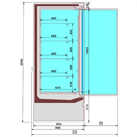 Meuble mural rfrigr joues vitre libre-service portes battantes - Dco noire - 2600 x 898 x 2040 mm