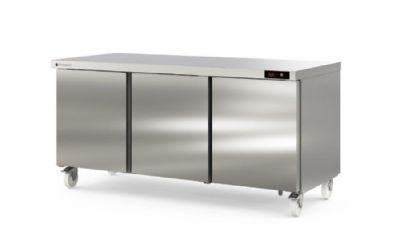 Meuble inox mobile froid positif haut rendement avec 3 portes pleines - 1837x805x915 mm