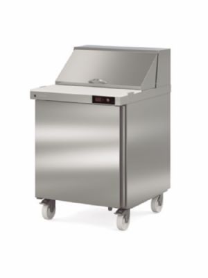 Saladette mobile haut rendement dessus et couvercle inox pour 12 bacs GN 1/6 avec 1 porte - 701x805x1242 mm