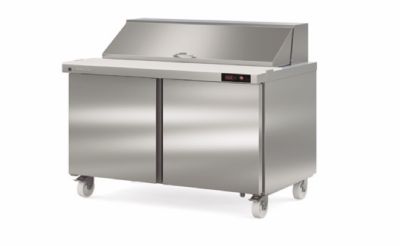 Saladette mobile haut rendement dessus et couvercle inox pour 24 bacs GN 1/6 avec 2 portes - 1532x805x1242 mm