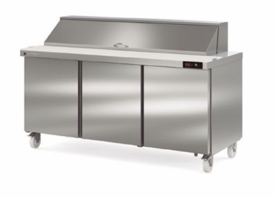 Saladette mobile haut rendement dessus et couvercle inox pour 27 bacs GN 1/6 avec 2 portes - 1837x805x1242 mm