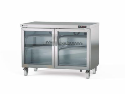 Meuble inox mobile froid positif haut rendement avec 2 portes vitres - 1228x805x915 mm