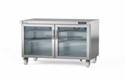 Meuble inox mobile froid positif haut rendement avec 2 portes vitres - 1532x805x915 mm