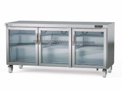 Meuble inox mobile froid positif haut rendement avec 3 portes vitres - 1837x805x915 mm