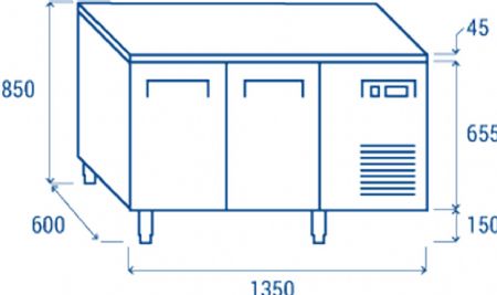 Table rfrigre ngative -22 / -18 325X410 2 portes inox 230L - 1350x600x850 mm