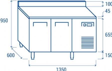 Table rfrigre ngative -22 / -18 325X410 2 portes dosseret inox 230L - 1350x600x950 mm