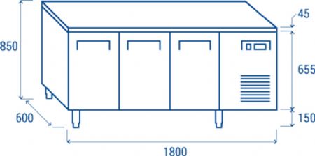 Table rfrigre ngative -22 / -18 325X410 3 portes inox 358L - 1800x600x850 mm