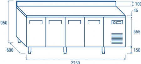 Table rfrigre ngative -22 / -18 325X410 4 portes dosseret inox 458L - 2250x600x950 mm