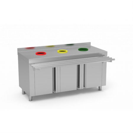 Meuble de recyclage en inox adoss avec 3 compartiments - 1600x700x850 mm