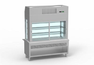 Meuble rfrigr ouvert self enfant inox base cuve froide avec vitrine 3 niveaux sans rserve - 1600x700x1725 mm