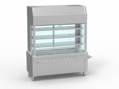 Meuble rfrigr ouvert self enfant inox base cuve froide avec vitrine 3 niveaux sans rserve - 1600x700x1725 mm