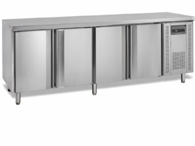 Table rfrigre positive comptoir snack inox avec 4 portes pleines sans dosseret - 2230 x 600 x 880 mm