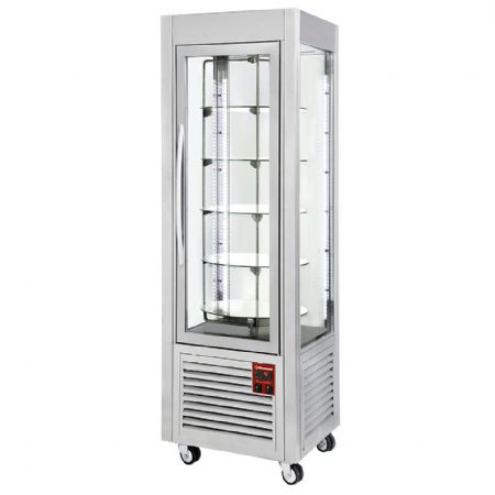 Vitrine panoramique, 5 plateaux tournants, 360 LT, inox. 600x630x1850 mm