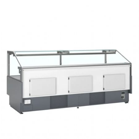 Vitrine rfrigre professionnelle grise avec plan de travail de 900 mm de profondeur R290 - 2548x1120x1190