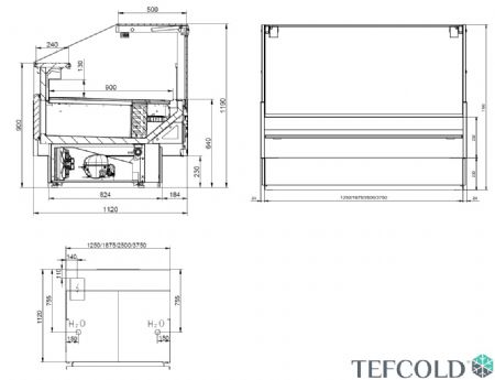 Vitrine rfrigre professionnelle grise avec plan de travail de 900 mm de profondeur R290 - 2548x1120x1190