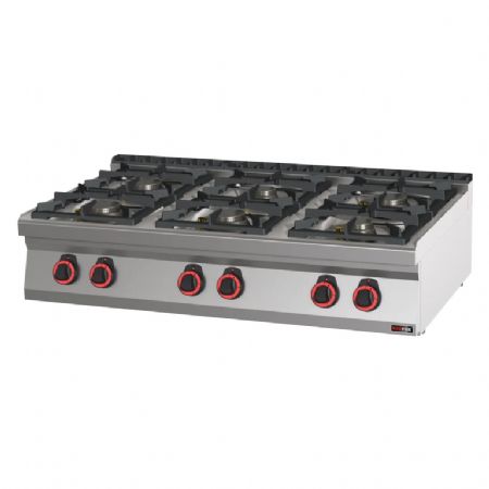 Fourneau pour cuisines professionnelles  gaz 6 feux 4x7,5kW + 2x4,5kW  poser