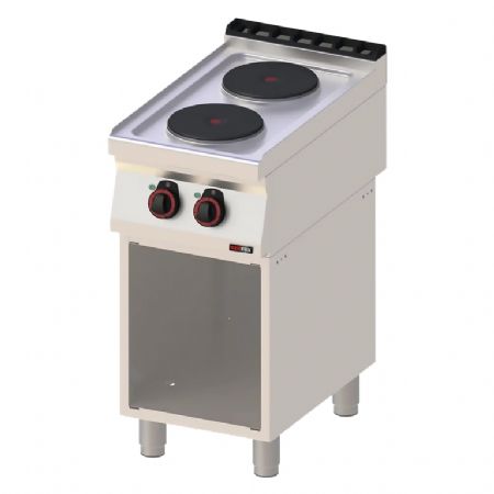 Cuisinire de restauration 2 feux ronds 2,6kW Triphase sur soubassement