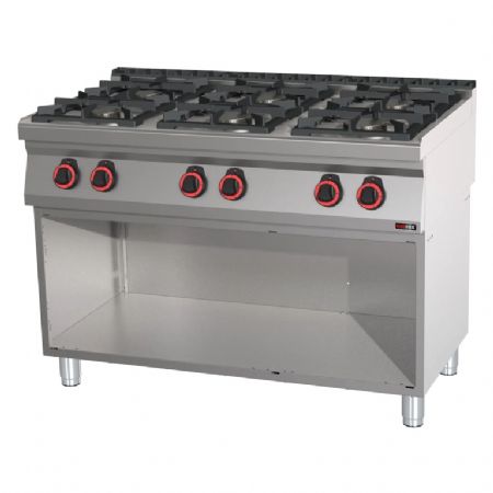 Fourneau pour cuisines professionnelles  gaz 6 feux 4x6kW + 2x3,5kW ECO avec soubassement