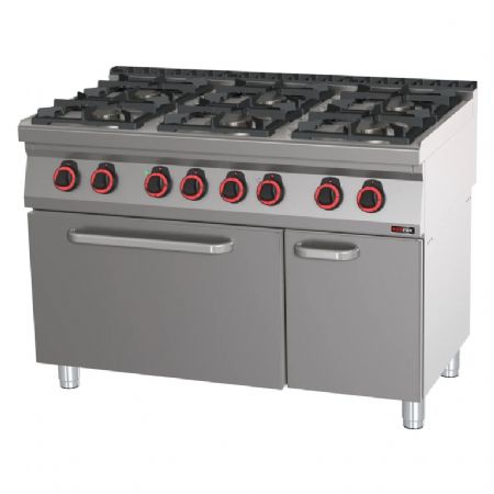 Cuisinire de restauration 6 feux 4x6kW + 2x3,5kW ECO sur four lectrique statique GN 2/1