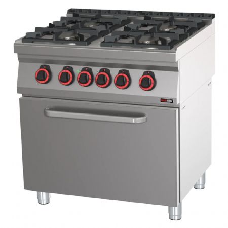 Cuisinire de restauration 4 feux 3x6kW + 3,5kW ECO sur four lectrique statique GN 2/1