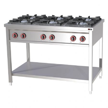 Fourneau pour cuisines professionnelles  gaz 6 feux avec soubassement