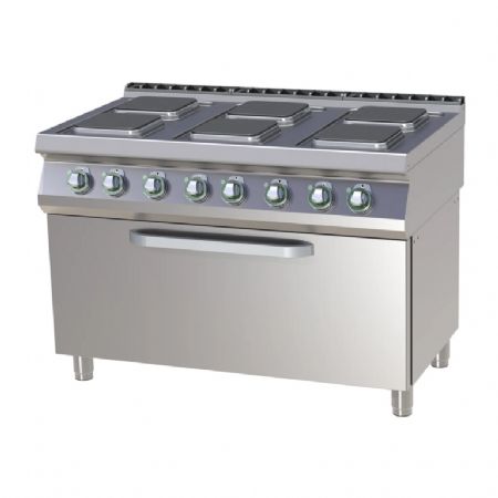 Cuisinire de restauration professionnelle lectrique 6 plaques carres 2,6kW chacun sur grand four statique GN3/1