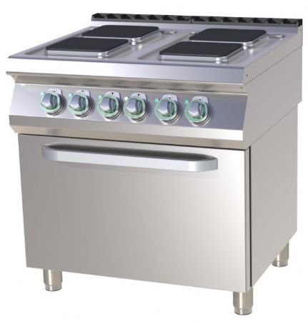 Cuisinire de restauration professionnelle lectrique 4 plaques carres 2,6kW chacun sur four statique GN2/1