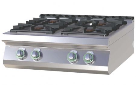 Cuisinire de restauration professionnelle  poser 4 feux  gaz dont 1 de 4kW en haut  gauche