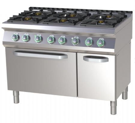 Fourneau professionnel  gaz 6 feux sur grand four lectrique statique 42kW