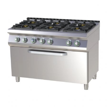 Fourneau professionnel  gaz 6 feux sur four  gaz 52,5kW