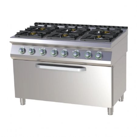 Fourneau professionnel  gaz 6 feux sur grand four lectrique statique 8,7kW