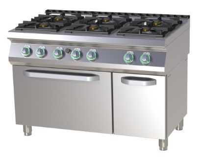 Fourneau professionnel  gaz 6 feux sur four  gaz 52,2kW