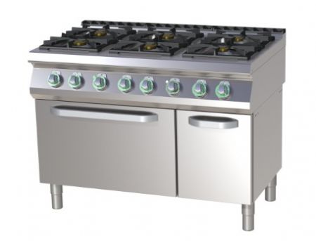 Fourneau professionnel  gaz 6 feux sur four lectrique statique 6,3 kW