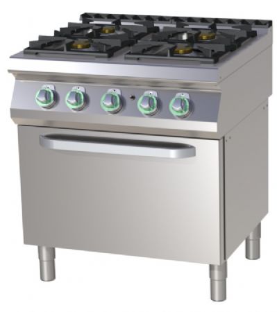 Fourneau professionnel  gaz 4 feux sur four  gaz 35,5kW