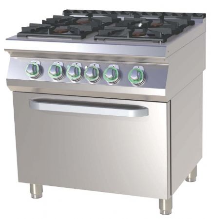 Fourneau professionnel 4 feux  gaz avec four lectrique statique 6,3kW