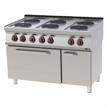 Cuisinire de restauration 6 feux 2,6kW Triphase sur four  air GN 1/1